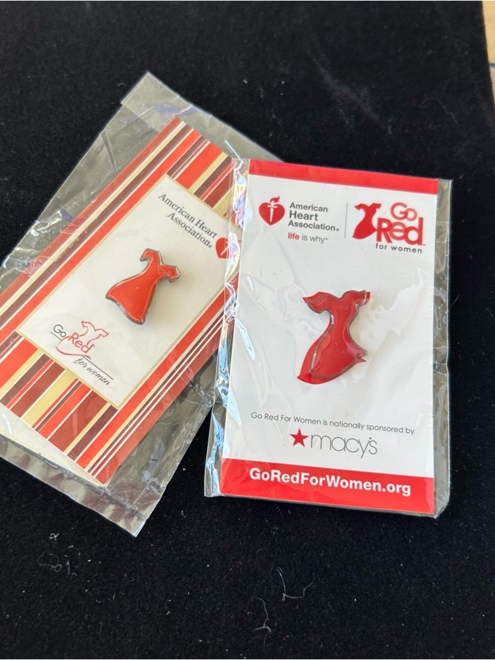 collectible lapel pins are Go Red for Women symbols American Heart Association